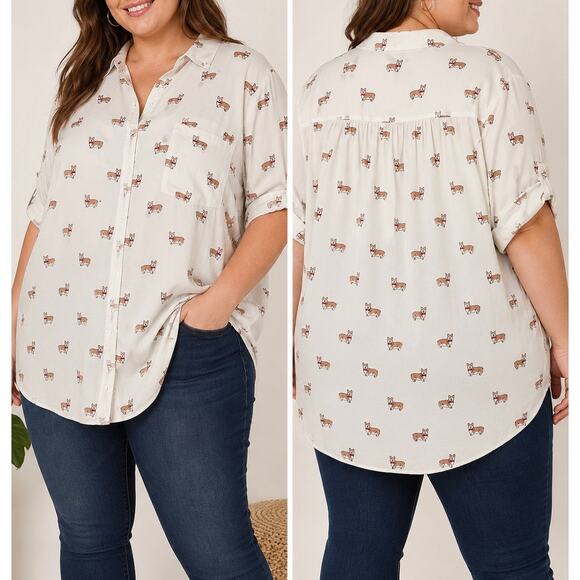 Torrid Tops - Torrid Corgi Dog Print Button Front Blouse Womens Size 5 Plus Size Dog MomTop